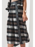 Trapezoid midi plaid skirt with buttons, black 40040 - Online store - Boutique